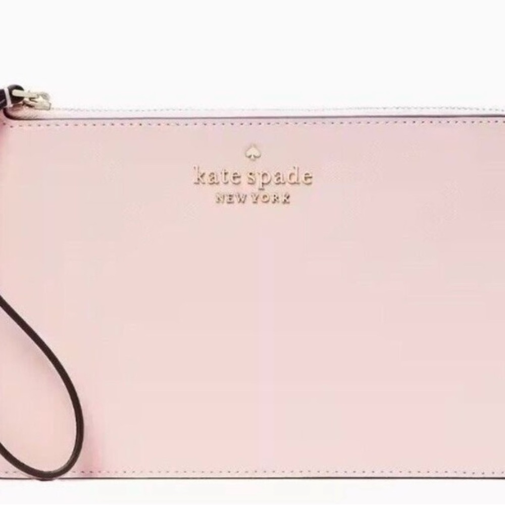 2 Kate Spade Staci medium L Zip Chalk Pink Leather Wristlet NWT‎ and Black.